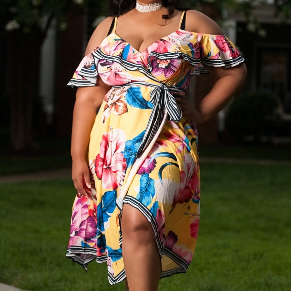 Yellow Peep Shoulder Maxi Dress